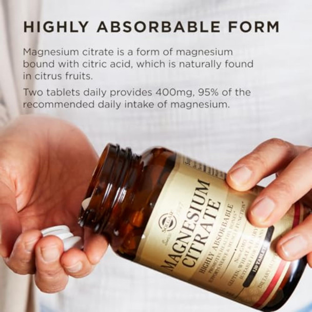 Solgar Magnesium Citrate 120 Tablets - Promotes Healthy Bones - Supports Nerve & Muscle Function - Non Gmo Vegan Gluten Free Dairy Free Kosher - 60 Servings Solgar Magnesium Citrate 120 Tablets - Promotes Healthy Bones - Supports Nerve & Muscle Function - Non Gmo Vegan Gluten Free Dairy Free Kosher - 60 Servings