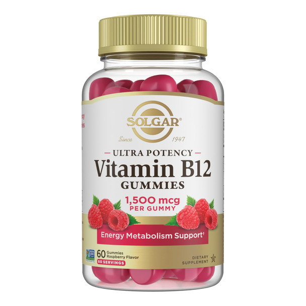 Solgar Methyl B12 Gummies For Adults 1 500Mcg Ultra Potency Vitamin For Energy & Metabolism Support Raspberry Flavor Vegan & Gluten Free Gummy For Women & Men 2 Month Supply 60 Servings 2G Sugar