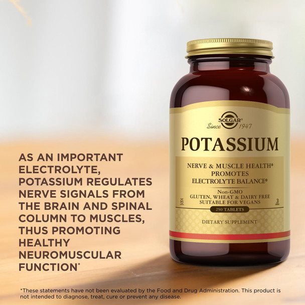 Solgar Potassium - 250 Tablets - Nerve & Muscle Health Promotes Electrolyte Balance - Vegan Gluten & Dairy Free Kosher - 250 Servings