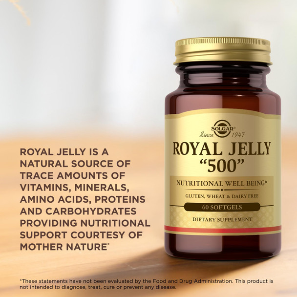 Solgar Royal Jelly "500" - 60 Softgels - Gluten Free Dairy Free - 60 Servings
