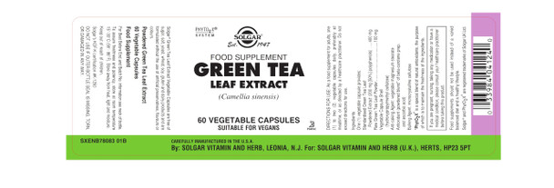 Solgar Standardized Full Potency Green Tea Leaf Extract Vegetable Capsules 60 Count
