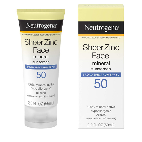 Neutrogena Sheer Zinc Oxide Dry-Touch Mineral Face Sunscreen Lotion with Broad Spectrum SPF 50, 2 fl. oz