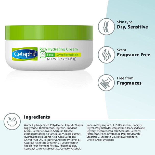 Cetaphil Rich Hydrating Cream with Hyaluronic Acid 1.7 Oz