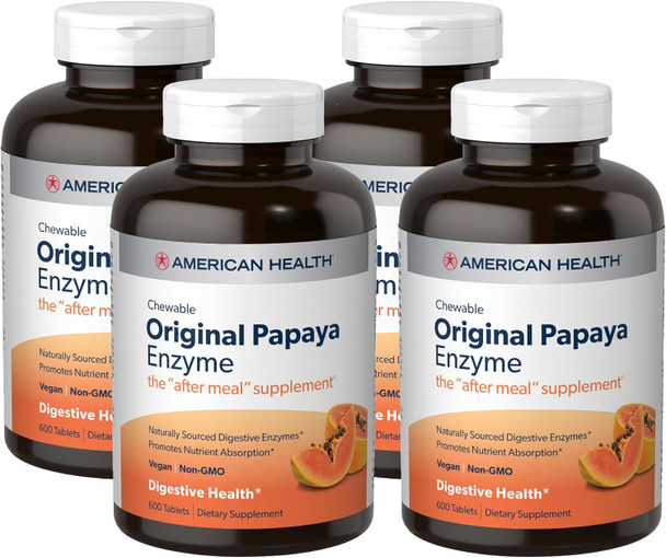 American Health 4 Pack Of Original Papaya Enzyme Chewable 600 Tablets