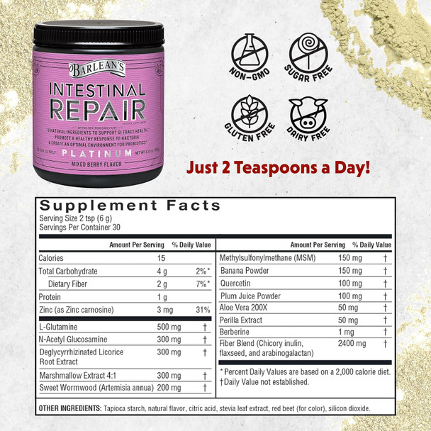 Barlean'S Stomach Repair Gut Health Powder Supplement Fiber And Digestive Support Supplements Blend For Detox And Cleanse Vanilla Chai Drink Mix 6.35 Oz