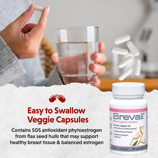 Barlean's Brevail Plant Lignan Extract Capsules Proactive Breast Health Supplement With 50 Mg Sdg Lignans From Flax Seed Hulls For Healthy Estrogen Balance and  Pms Mood Support Pills 30 Count