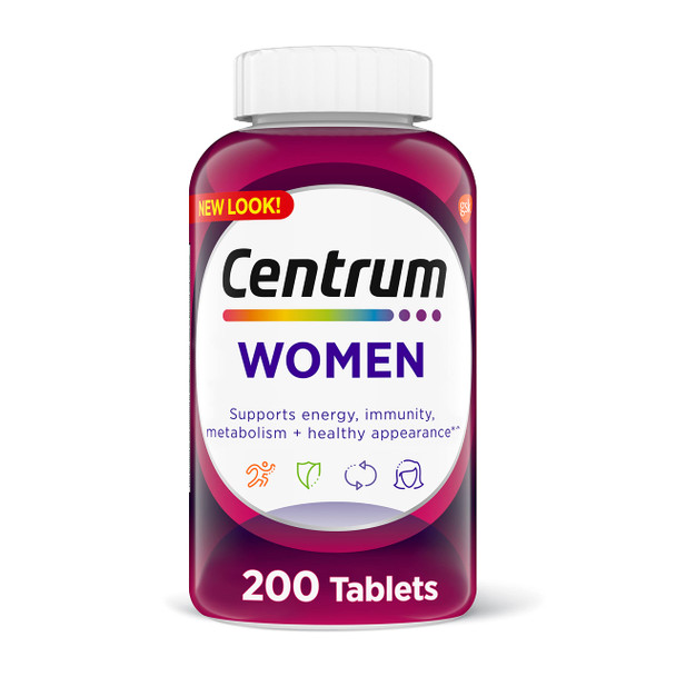 Centrum Multivitamin Tablet For Women Multivitamin/Multimineral Supplement With Iron Vitamin D3 B Vitamins And Antioxidant Vitamins C And E Gluten Free Non-Gmo Ingredients - 200 Count