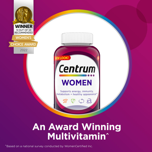 Centrum Multivitamin For Women Multivitamin/Multimineral Supplement With Iron Vitamin D3 B Vitamins And Antioxidant Vitamins C And E Tablet Gluten Free Non-Gmo Ingredients - 250 Count