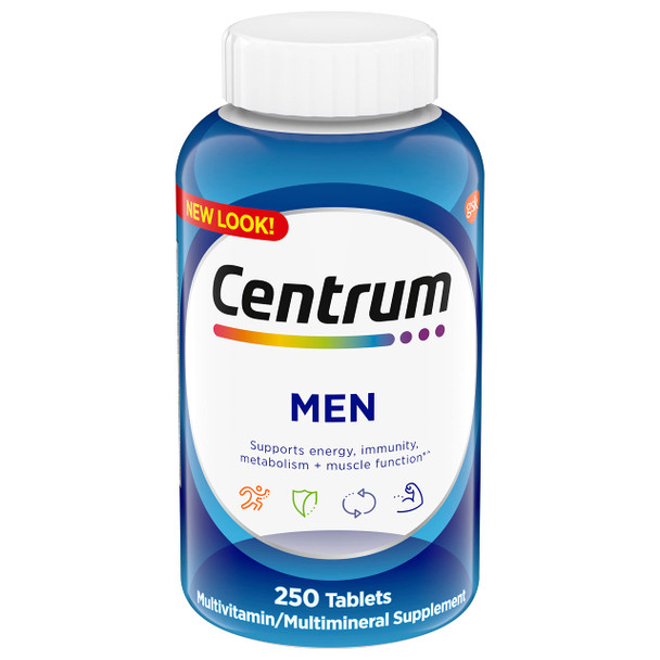 Centrum Multivitamin For Men Multivitamin/Multimineral Supplement With Vitamin D3 B Vitamins And Antioxidants Gluten Free Non-Gmo Ingredients - 250 Count