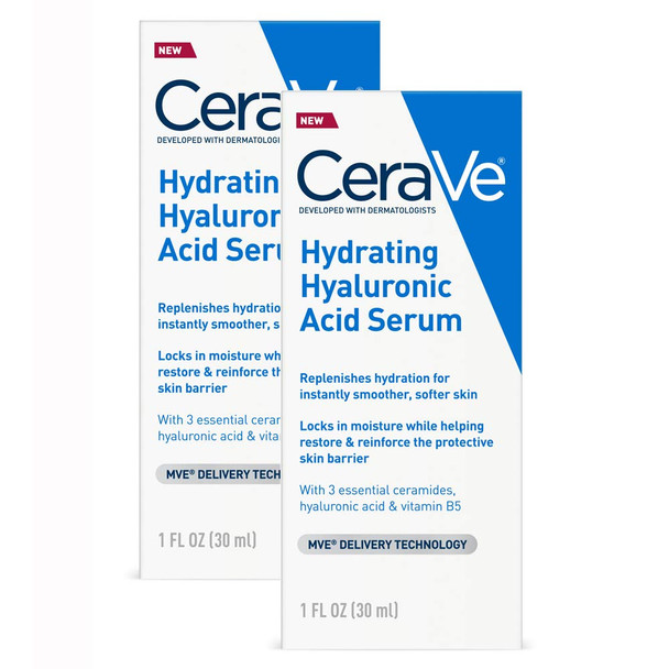 Cerave Hyaluronic Acid Face Serum | 1 Oz Each | Hydrating Serum For Face With Vitamin B5 | For Normal To Dry Skin | Paraben & Fragrance Free 2 Pack