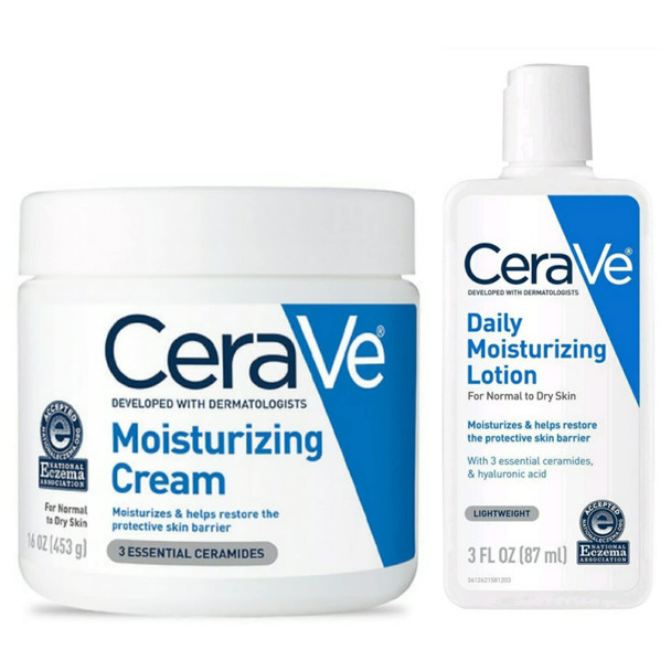 Cerave Fragrance-Free Daily Moisturizing Cream Combo - 16 Oz & 3 Oz Travel Size With 3 Essential Ceramides