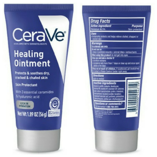 Cerave Healing Ointment Bundle - Conatins 12 Oz Tub And 1.89 Oz Travel Size Tube - Protects And Soothes Dry Cracked And Chafed Skin