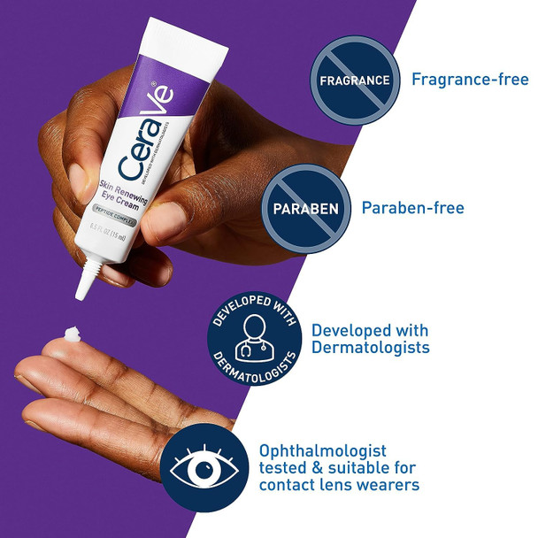 Cerave Eye Cream For Wrinkles | Under Eye Cream With Caffeine Peptides Hyaluronic Acid Niacinamide And Ceramides For Fine Lines |0.5 Ounces