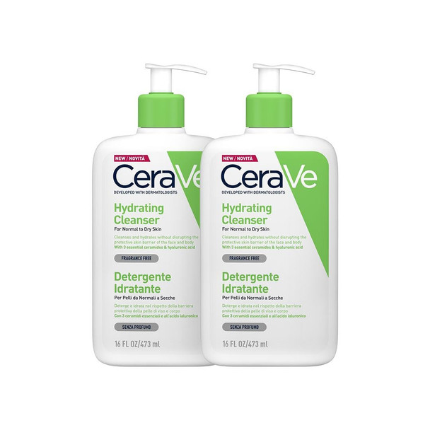 Cerave Moisturising Cleansing Lotion For Face And Body Normal To Dry Skin With Hyaluronic And 3 Essential Ceramides 2 X 473 Ml