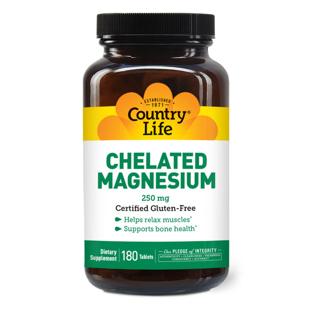 Country Life Chelated Magnesium 250Mg Supports Bone And Immune Health Daily Supplement 180 Ct