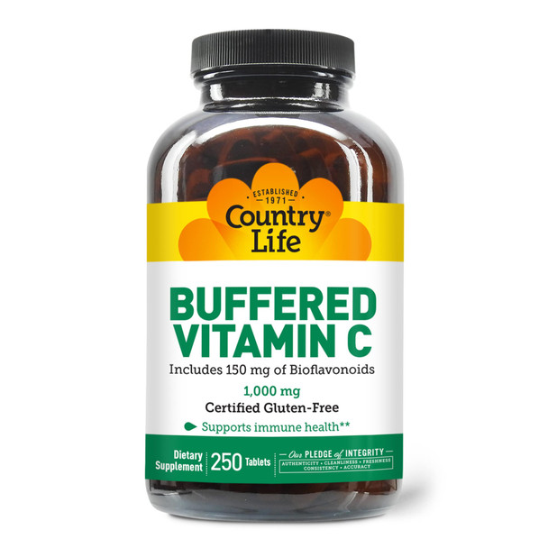 Country Life Vitamin C Buffered With Bioflavonoids 1000Mg 250 Tablets Certified Gluten Free Certified Vegan Country Life Vitamin C Buffered With Bioflavonoids 1000Mg 250 Tablets Certified Gluten Free Certified Vegan