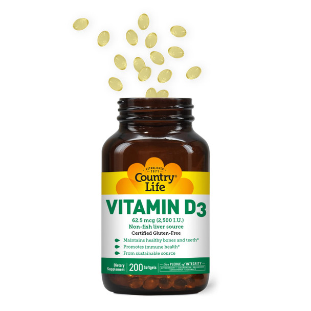 Country Life Vitamin D3 Non-Fish 2500 Iu 200 Softgels Certified Gluten Free Country Life Vitamin D3 Non-Fish 2500 Iu 200 Softgels Certified Gluten Free