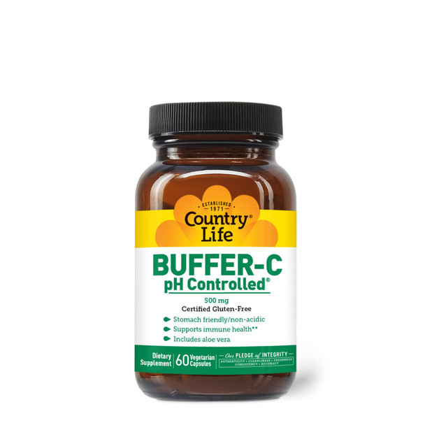 Country Life Buffer-C Ph Controlled 500Mg Stomach Friendly Non-Acidic 60 Vegetarian Capsules Certified Gluten Free Certified Vegetarian