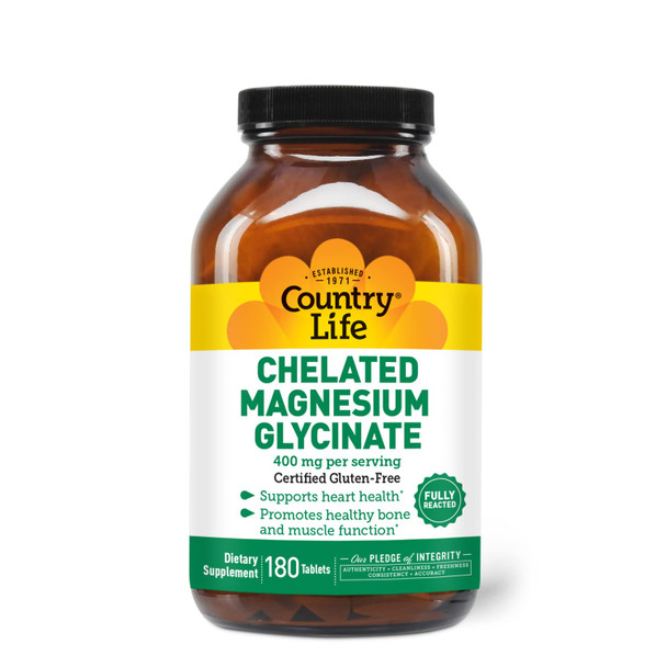 Country Life Chelated Magnesium Glycinate 400Mg 180 Tablets Certified Gluten Free Certified Vegan Certified Halal Non-Gmo Verified