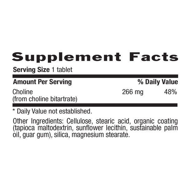 Country Life Choline 266Mg 100 Tablets Certified Gluten Free Certified Vegan Certified Halal