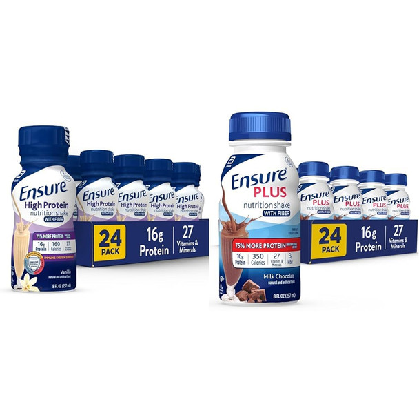 Ensure High Protein Nutritional Shake With Fiber 16G Protein Meal Replacement Shakes & Plus Nutrition Shake With Fiber 16 Grams Of Protein Meal Replacement Liquid
