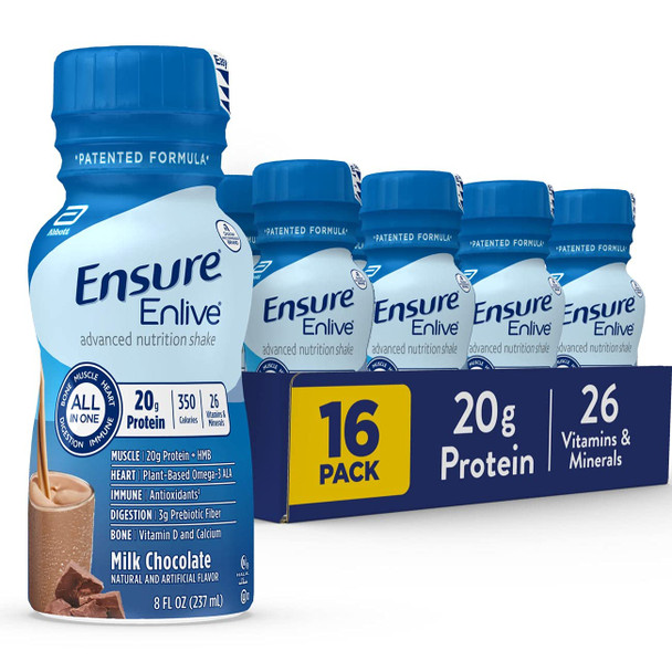 Ensure Enlive Meal Replacement Shake 20G Protein 350 Calories Advanced Nutrition Protein Shake Milk Chocolate 8 Fl Oz (Pack Of 16)