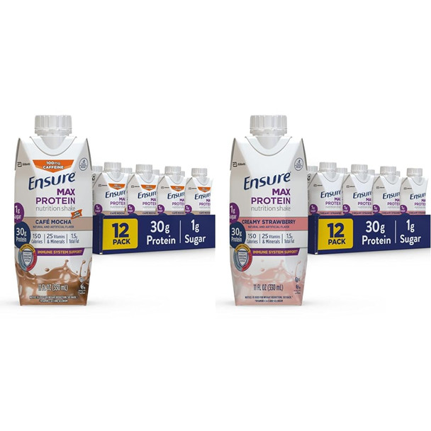 Ensure Max Protein Liquid Nutritional Shake With 30G Of Protein & Max Protein Nutrition Shake With 30G Of Protein 1G Of Sugar High Protein Shake Creamy Strawberry 11 Fl Oz (Pack Of 12) Ensure Max Protein Liquid Nutritional Shake With 30G Of Protein & Max Protein Nutrition Shake With 30G Of Protein 1G Of Sugar High Protein Shake Creamy Strawberry 11 Fl Oz (Pack Of 12)