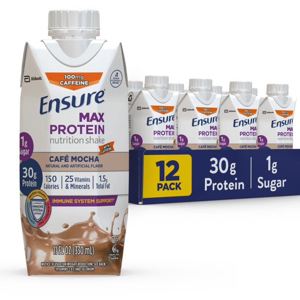 Ensure Max Protein Liquid Nutritional Shake With 30G Of Protein & Max Protein Nutrition Shake With 30G Of Protein 1G Of Sugar High Protein Shake Creamy Strawberry 11 Fl Oz (Pack Of 12) Ensure Max Protein Liquid Nutritional Shake With 30G Of Protein & Max Protein Nutrition Shake With 30G Of Protein 1G Of Sugar High Protein Shake Creamy Strawberry 11 Fl Oz (Pack Of 12)