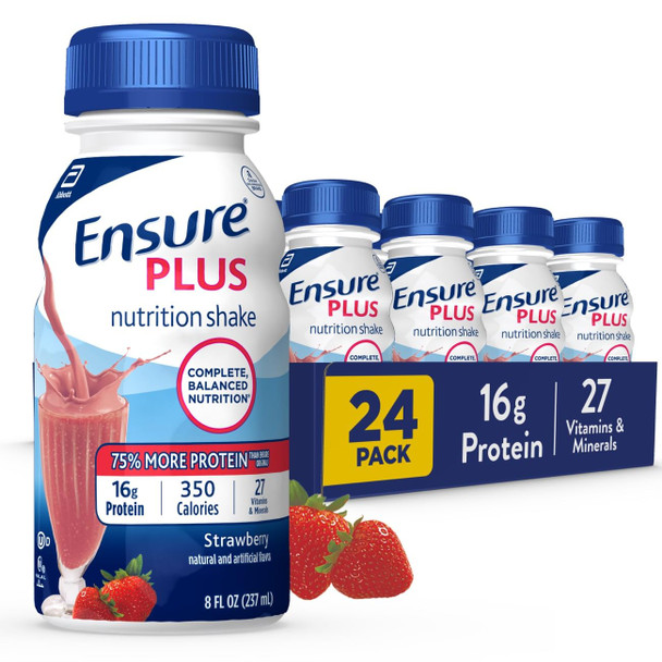Ensure Clear Nutrition Liquid Drink 0G Fat 8G Of Protein & Plus Nutrition Shake With 16 Grams Of Protein Meal Replacement Shakes Strawberry 8 Fl Oz (Pack Of 24)