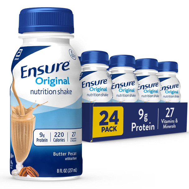 Ensure Original Butter Pecan Nutrition Shake | Meal Replacement Shake | 24 Pack & Original Vanilla Liquid Nutrition Shake With Fiber | Gluten Free Meal Replacement Shake | 24 Pack | Bottle