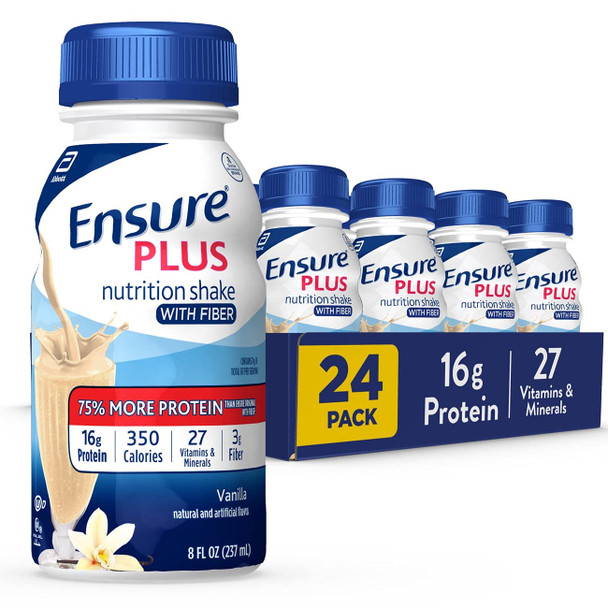 Ensure Plus Nutrition Shake With Fiber 16 Grams Of Protein Vanilla 8 Fl Oz (Pack Of 24)