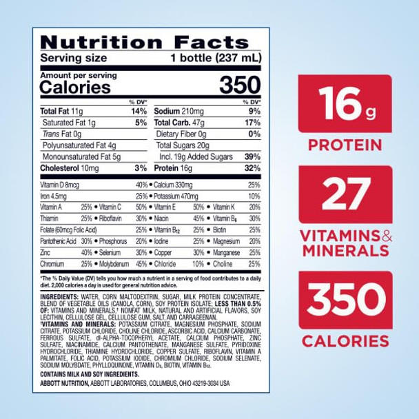 Ensure Plus Nutrition Shake With Fiber 16 Grams Of Protein Vanilla 8 Fl Oz (Pack Of 24)