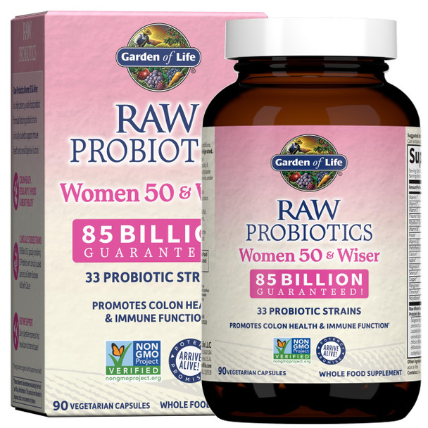 Garden of Life Raw Probiotics For Women Over 50-50 & Wiser Women'S Probiotic With Acidophilus Live Cultures Probiotic - Created Vitamins Enzymes Prebiotics - 90 Vegetarian Capsules