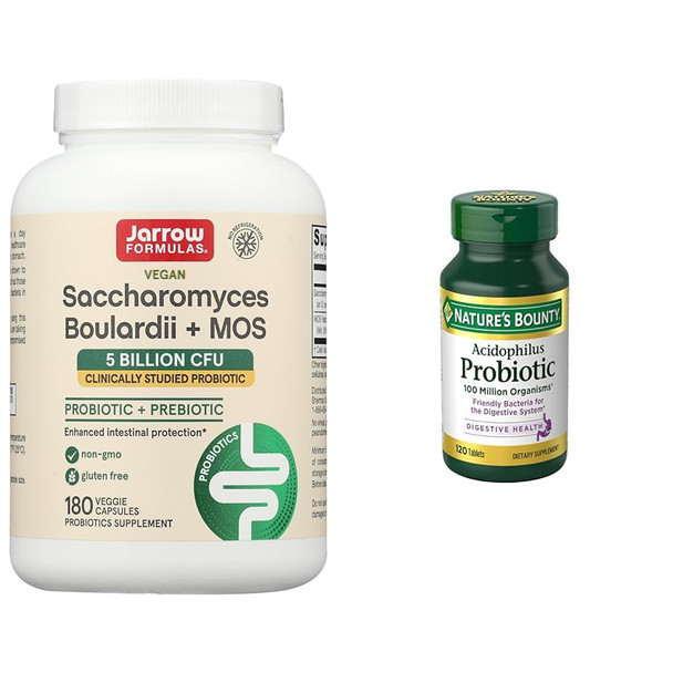 Jarrow Formulas Saccharomyces Boulardii Probiotics + Mos 5 Billion Cfu Probiotic Yeast & Acidophilus Probiotic Daily Probiotic Supplement Supports Digestive Health 1 Pack