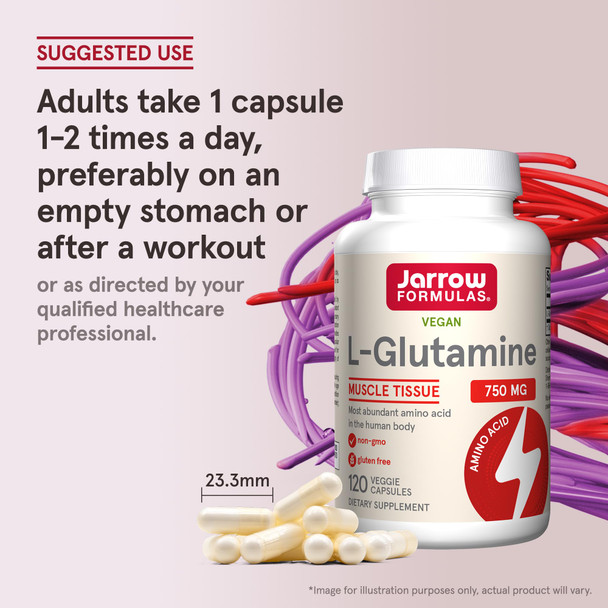 Jarrow Formulas L-Glutamine 750 Mg Dietary Supplement Immune And Muscle Support 120 Veggie Capsules Up To 120 Day Supply (Pack Of 12)