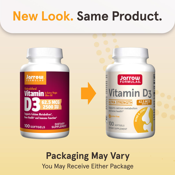 Jarrow Formulas Vitamin D3 62.5 Mcg (2 500 Iu) - 100 Servings (Softgels) - Bone Health Immune Support & Calcium Metabolism Support - Vitamin D Supplement - D3 Vitamins - 2500 Vitamin D - Gluten Free