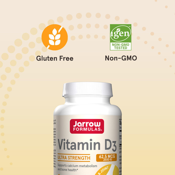 Jarrow Formulas Vitamin D3 62.5 Mcg (2 500 Iu) - 100 Servings (Softgels) - Bone Health Immune Support & Calcium Metabolism Support - Vitamin D Supplement - D3 Vitamins - 2500 Vitamin D - Gluten Free