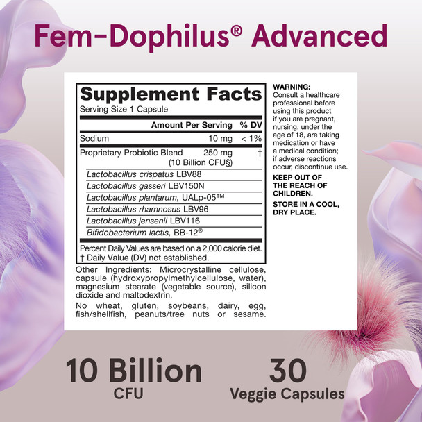 Jarrow Formulas Fem-Dophilus Advanced Probiotics 10 Billion Cfu With 6 Science-Backed Strains Dietary Supplement For Vaginal Urinary Tract And Digestive Support 30 Veggie Capsules 30 Day Supply