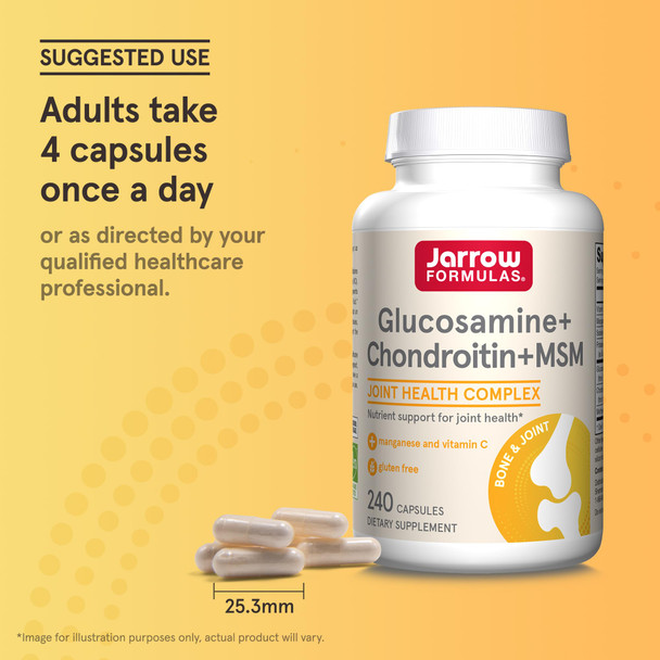 Jarrow Formulas Glucosamine + Chondroitin + Msm Capsules Joint Support Supplement With Vitamin C And Manganese 240 Capsules 60 Day Supply