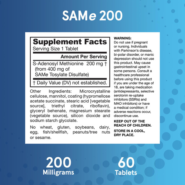 Jarrow Formulas Same 200 Mg Supports Joint Health Liver Function Brain Metabolism 60 Tablets Up To A 60 Day Supply (Pack Of 12)