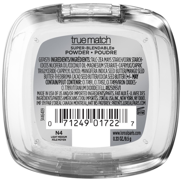 L'Oreal Paris True Match Super Blendable Oil Free Foundation Powder N4 Light Medium 0.33 Oz Packaging May Vary