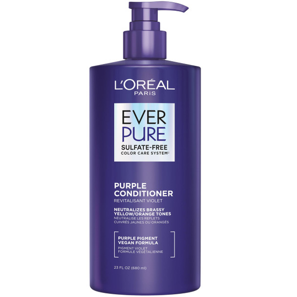 L'Oreal Paris Everpure Sulfate Free Brass Toning Purple Conditioner For Blonde Bleached Silver Or Brown Highlighted Hair 23 Fl; Oz (Packaging May Vary)