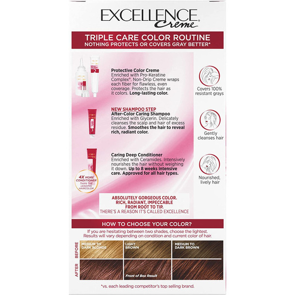 L'Oreal Paris Excellence Creme Triple Protection Hair Color Light Reddish Brown (Warmer) [6Rb] 1 Each (Pack Of 6)