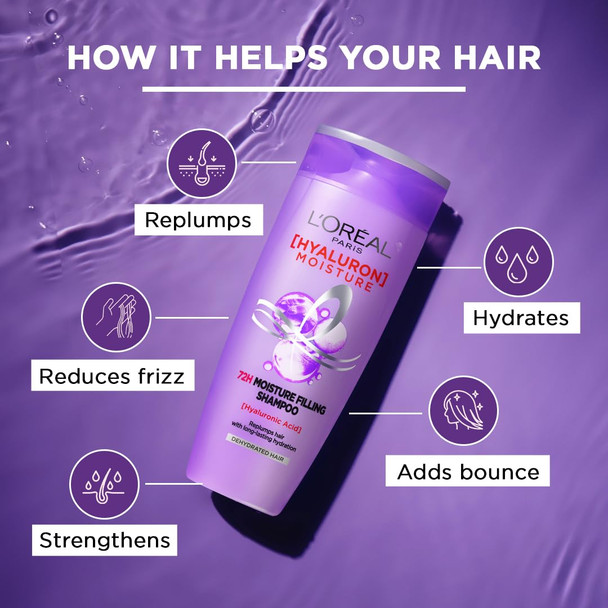 L'Oreal Paris Hyaluron Moisture 72H Moisture Filling Shampoo | With Hyaluronic Acid | For Dry & Dehydrated Hair | Adds Shine & Bounce 180Ml