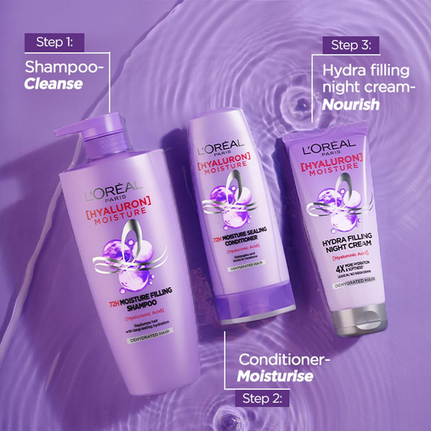 L'Oreal Paris Hyaluron Moisture 72H Moisture Filling Shampoo | With Hyaluronic Acid | For Dry & Dehydrated Hair | Adds Shine & Bounce 180Ml