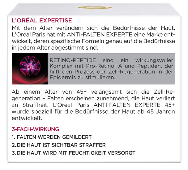L'Oreal Paris Anti-Wrinkle Expert Face Cream 45+ Intensive Anti-Age Face Cream With Retino Peptides For Firmer And Softer Skin 50 Ml