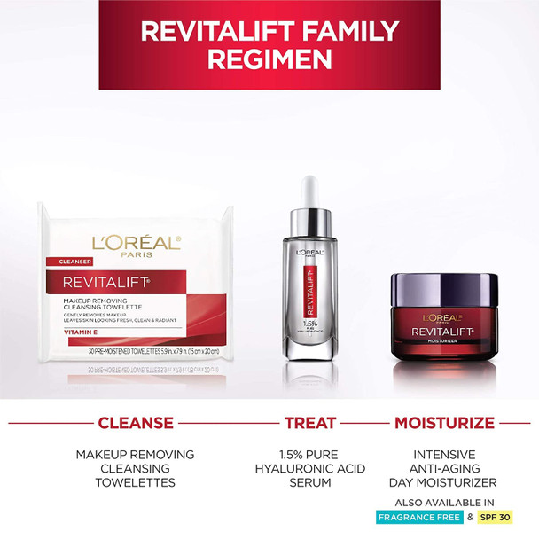L'Oreal Paris Revitalift Wet Cleansing Towelettes 30 Count (3 Pack)