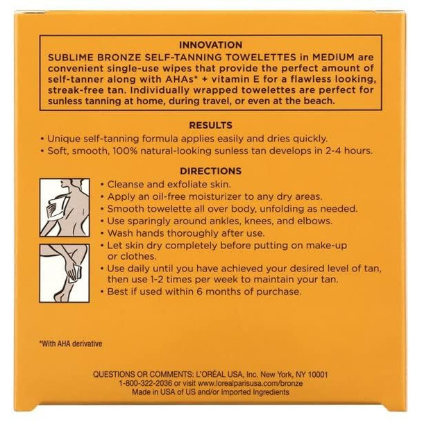 L'Oreal Paris Sublime Bronze Self Tanning Towelettes For Body (3 Pack)