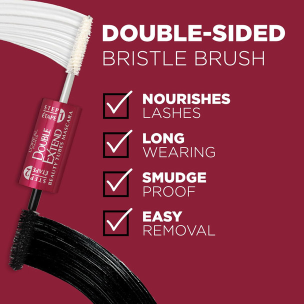 L'Oreal Paris Makeup Double Extend Tubing Mascara Lengthening 2 Step Mascara Smudgeproof Black