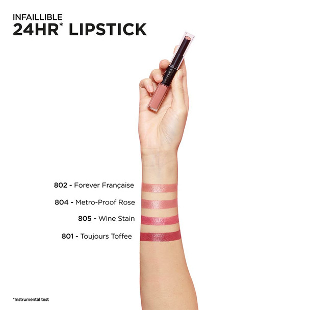L'Oreal Paris Infaillible 2-Step 802 Forever Francaise Lippenstift Für 24 Stunden Volle Lippen Mit Feuchtigkeitsspendendem Lippenpflege-Balsam